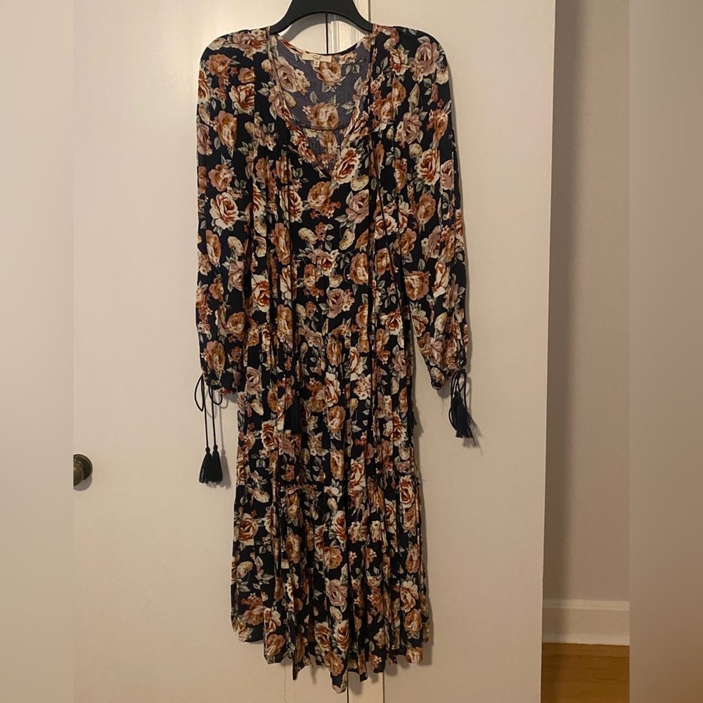 Easel Black and Brown Floral Long Sleeve Dress
